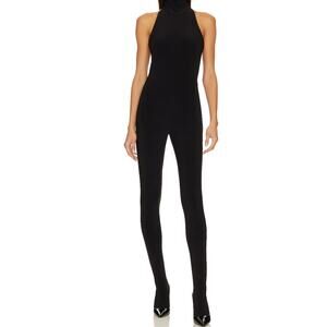 Norma Kamali X Revolve Black Halter Turtle Catsuit With Footsie sz XL